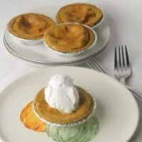 A top down look at the finished gluten free pumpkin cheesecake ready to eat.