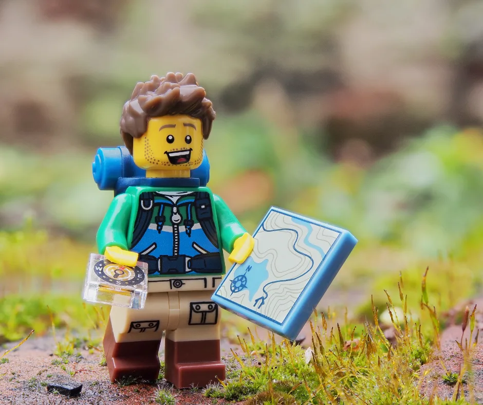 Lego man hiking