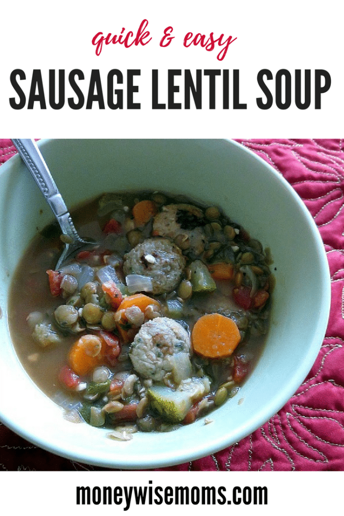 This Sausage Lentil Soup is a quick and easy weeknight meal. Healthy and filled with vegetables, it can be adapted for gluten-free and vegetarian diets.