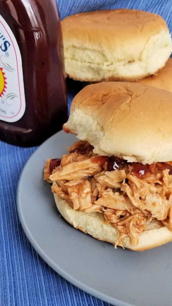A look at the finished slow cooker bbq chicken ready to eat.