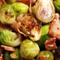 Cooked brussels sprouts with bacon and shallots