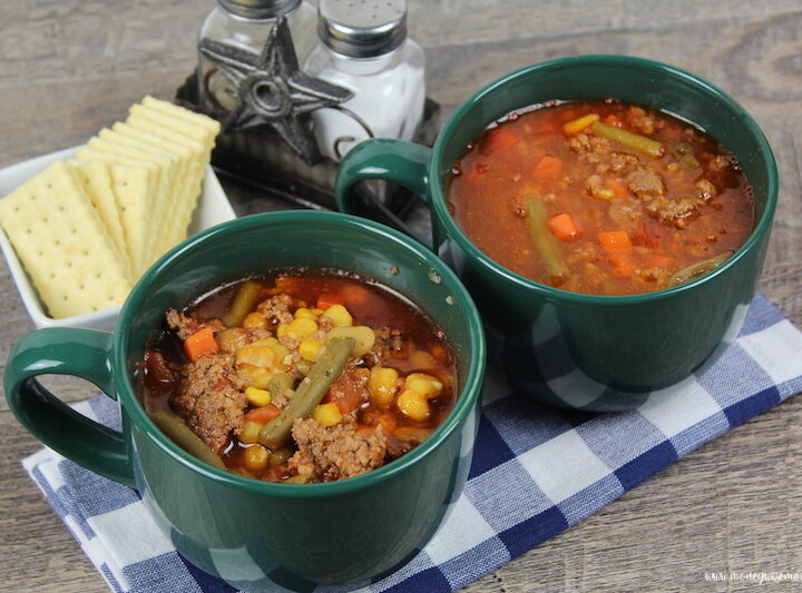Featured image showing the finished hamburger soup ready to serve