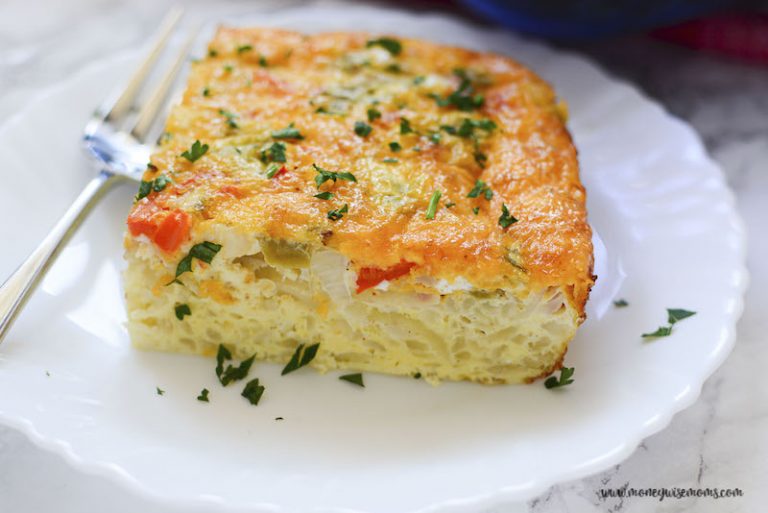 Finished slice of the mexican breakfast casserole ready to eat.
