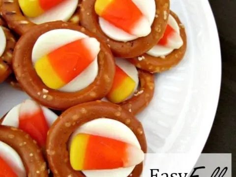 Easy Fall Pretzel Bites that take less than 10 minutes to make! Sweet & Salty treat perfect for Halloween parties and fall gatherings