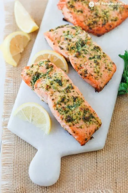 Lemon Garlic Herb Crusted Salmon from My Natural Family | Super Salmon Recipes