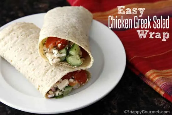 Easy Chicken Greek Salad Wrap from Snappy Gourmet | Swim Meet Dinners {Packable Meals}