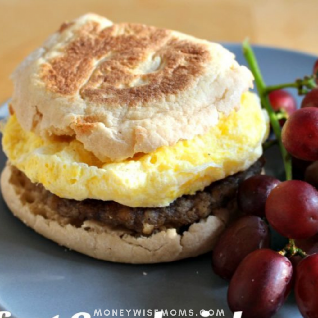 Fuel your tweens for a busy day with these hearty breakfast sandwiches made with egg, sausage and English muffins. So easy & inexpensive!