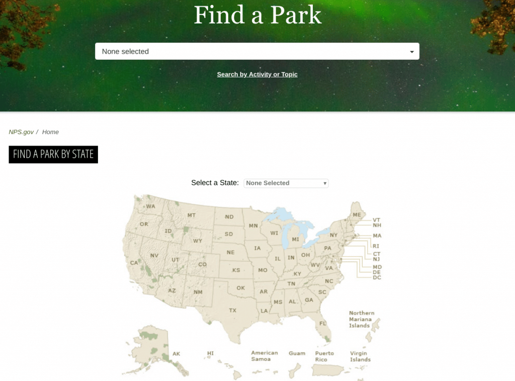 map of national parks