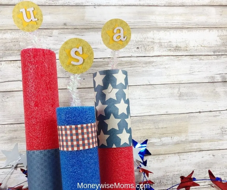 This is such a great summer crafting idea. My pool noodle fireworks craft is made entirely of stuff from the Dollar Tree! If you like Dollar Tree crafts this is a great one to try this summer. An easy craft for kids or adults. 