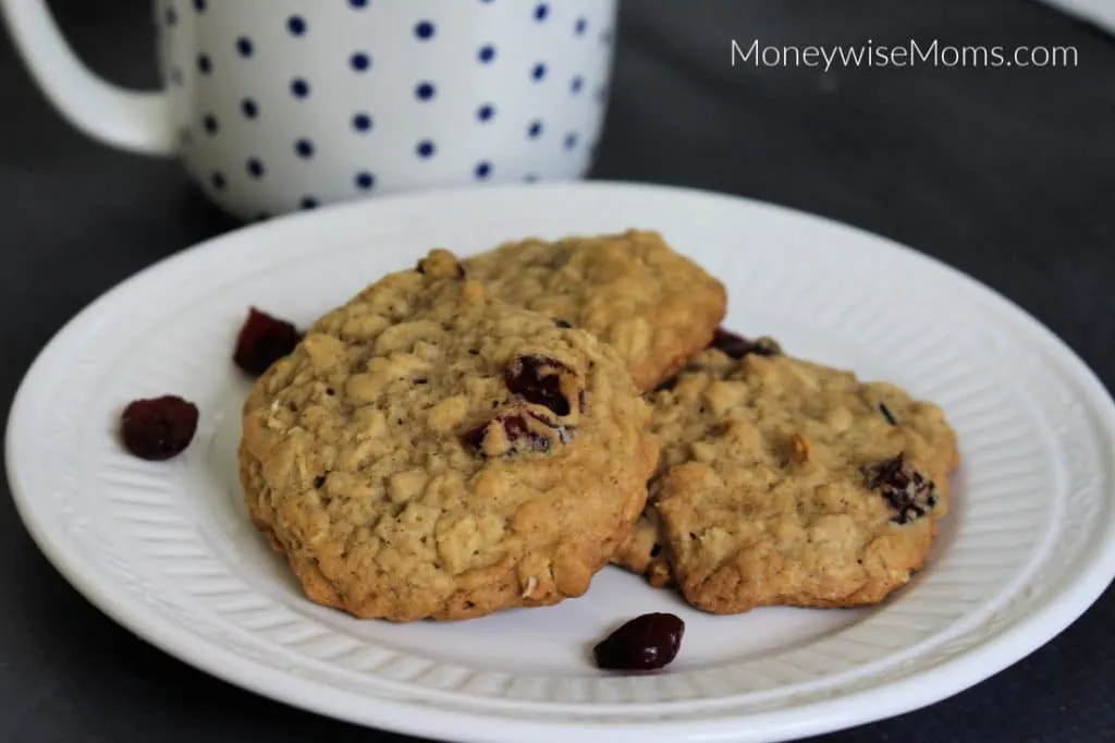 Cranberry Oatmeal Cookies with a cup of tea