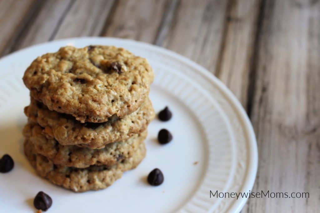 Stack of oatmeal cookies with chocolate chips