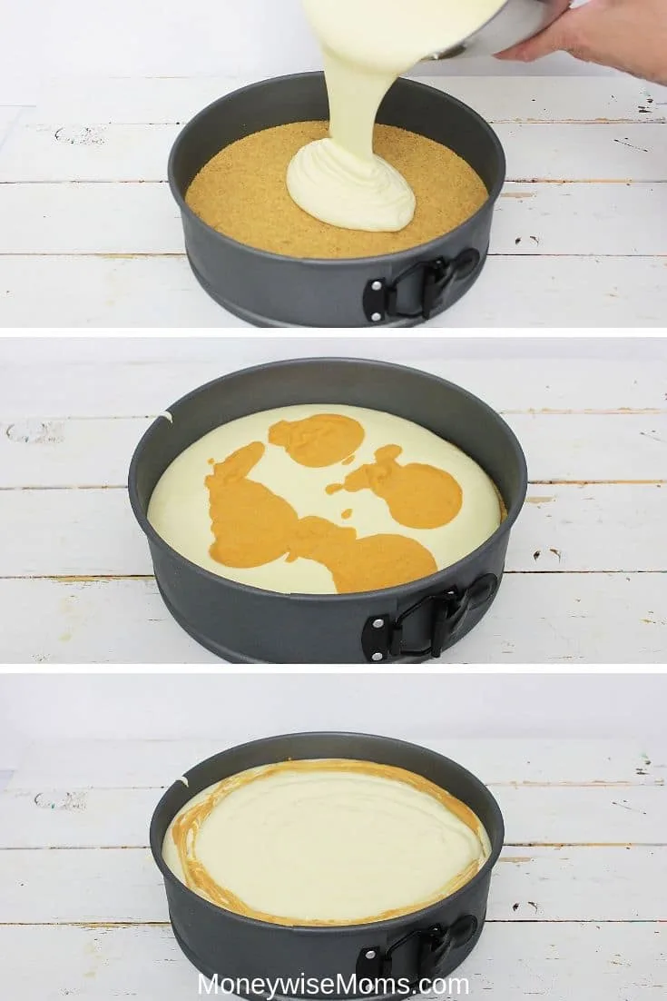 This Pumpkin Cheesecake is so delicious, everyone will definitely be a fan. It's rich and creamy, and the Pumpkin pie filling that's swirled into it just sets it apart. It has an easy graham cracker crust, goes together quickly, bakes beautifully, and you'll be the dessert expert when you serve this to guests, family, or for a little piece of late night wonderful.