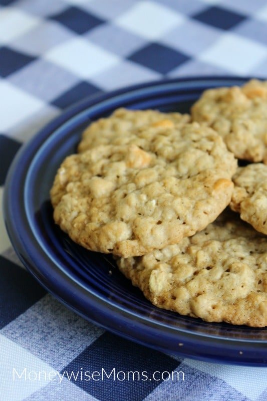 Baked Butterscotch Oatmeal Cookies on blue plate