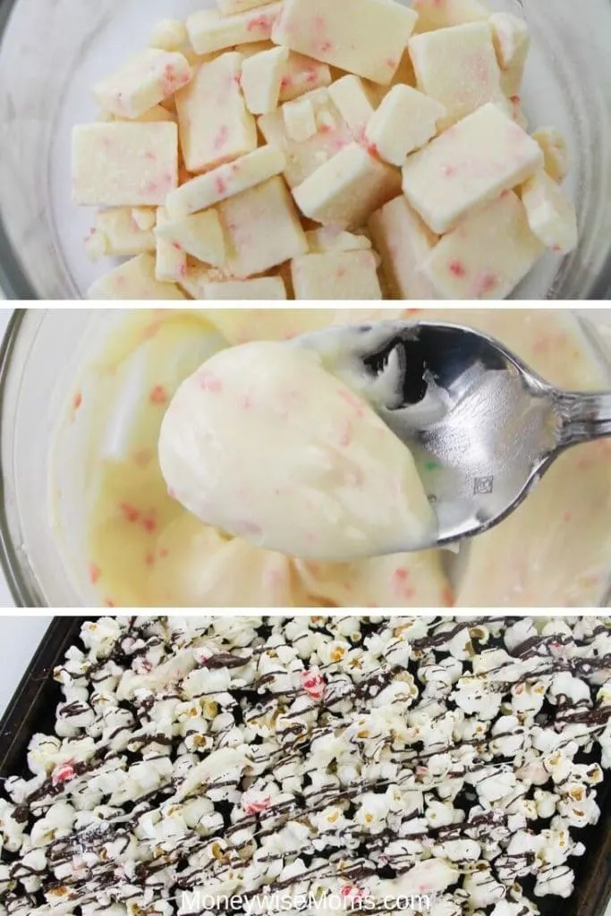 Making peppermint popcorn bark is quick and easy. It's a family favorite holiday recipe and makes a great gift for teachers, friends, and neighbors. Chocolate covered popcorn is a great sweet treat that you can make anytime! 