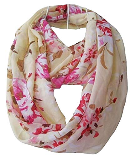 Cream Pink Birds Flowers Printed Thick Silk Square Scarf 