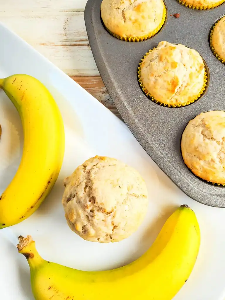 Here's a top down look at the finished banana muffins on a plate ready to be shared. 