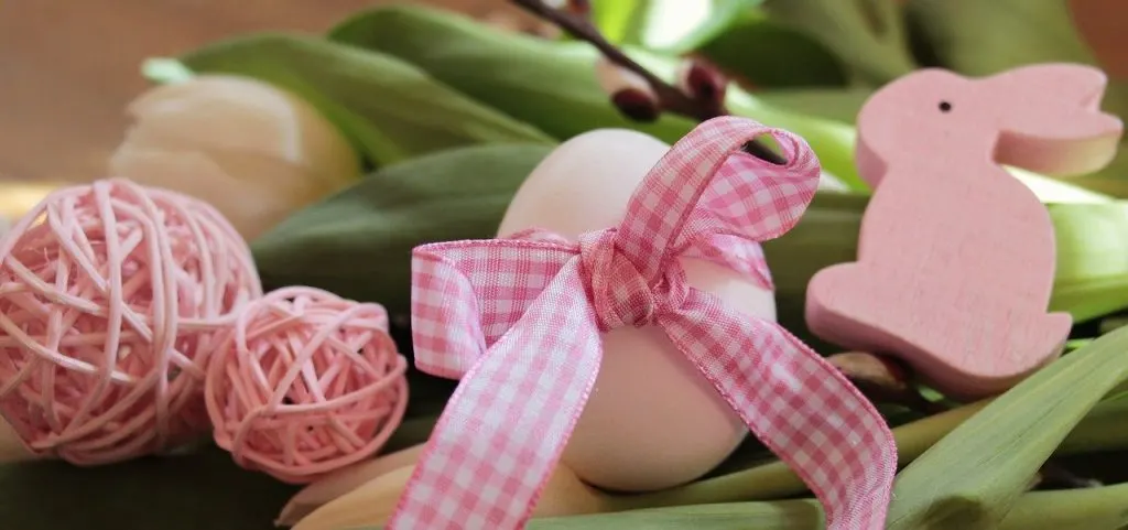 pink Easter egg tied with pink gingham ribbon