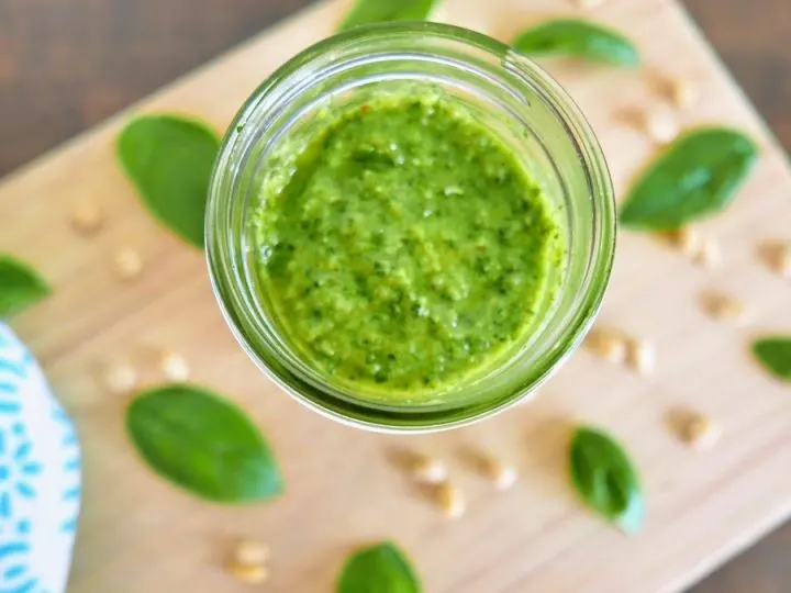 Featured image showing the finished basil pesto recipe ready to serve.