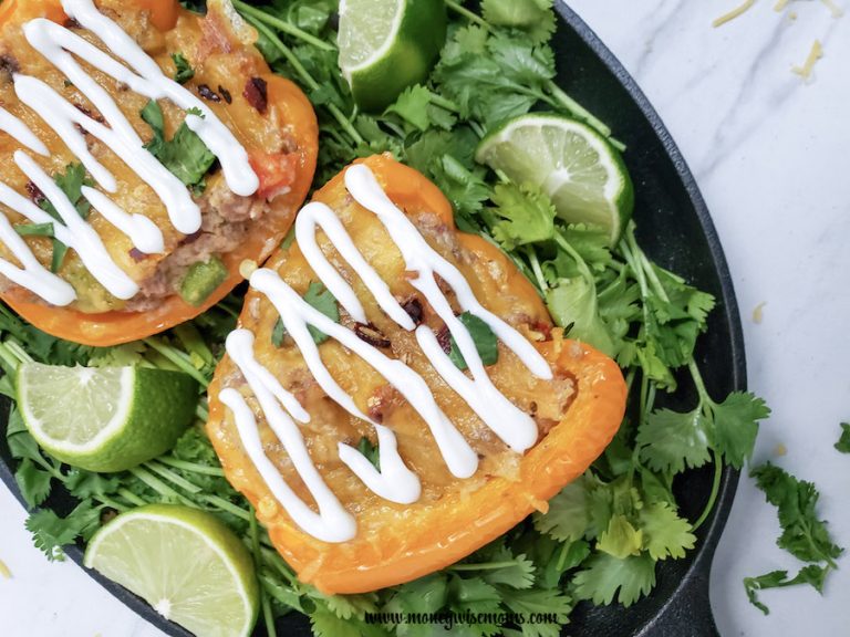 A featured image showing the finished taco stuffed peppers on a platter ready to be served.
