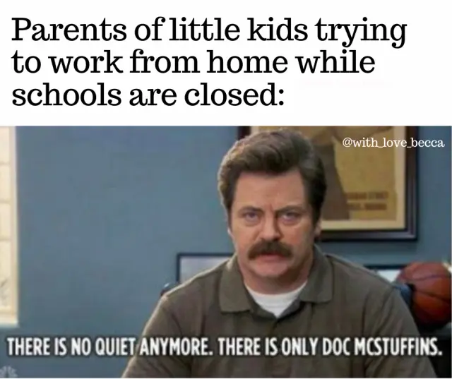 Ron Swanson from Parks and Rec looking grumpy - working from home meme
