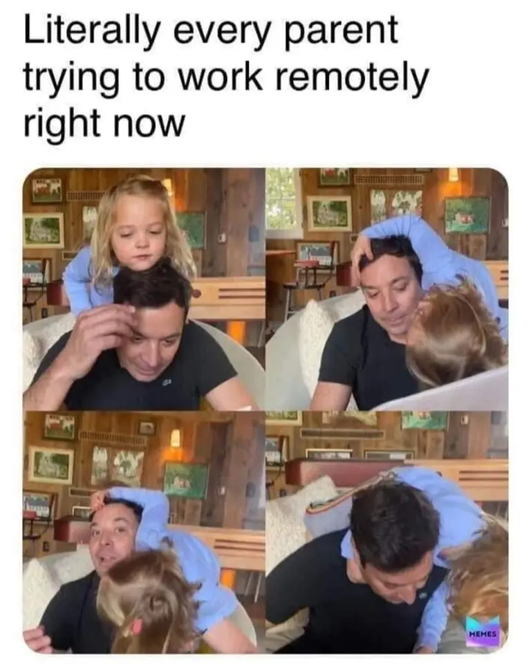 Jimmy Fallon tries to work from home with his daughter climbing on him -- the best work from home memes