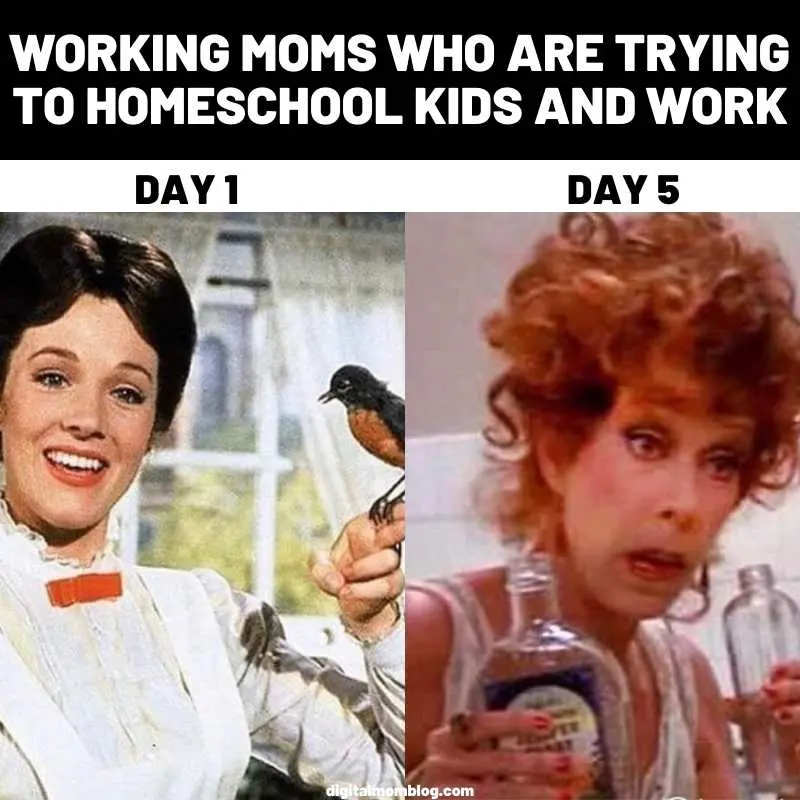 Working moms meme - Julie Andrews as Mary Poppins and then as Ms Hannigan from Annie 