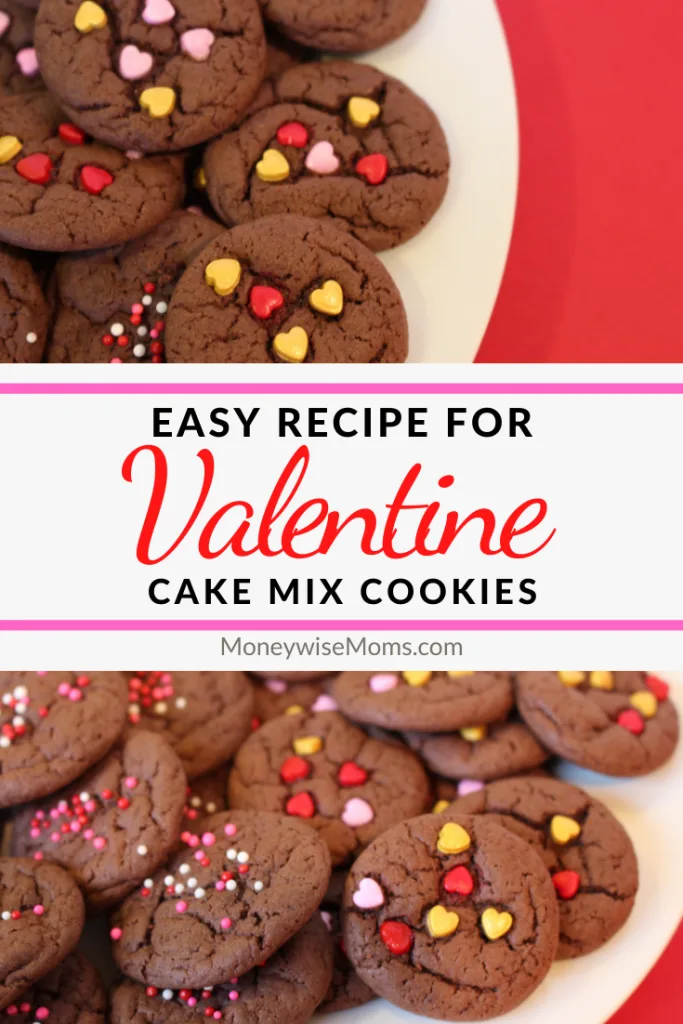Another pin showing a finished valentine cake mix cookies. 