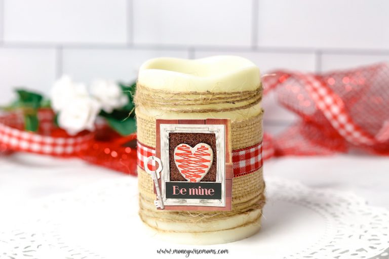 Featured image showing the finished dollar tree valentine candle craft.
