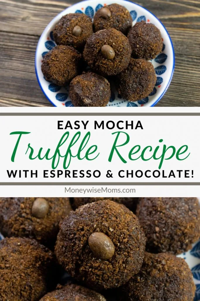 Another pin showing the finished easy truffle recipe with title in the middle. 