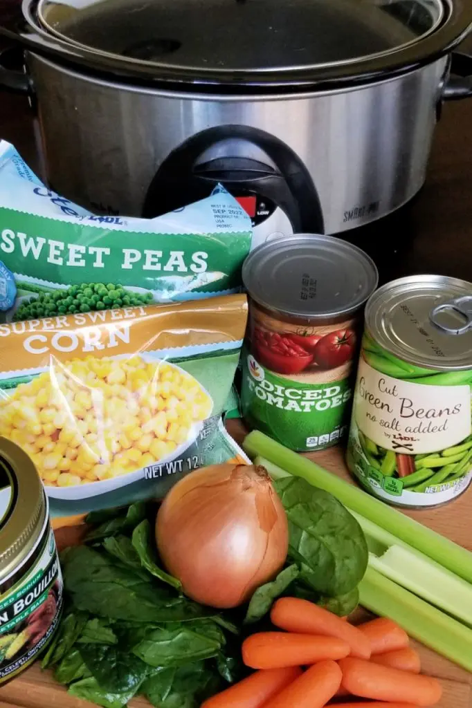 Ingredients to make vegetable soup in the slow cooker