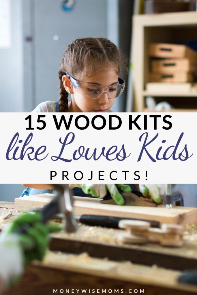 Kid doing wood kit project on table