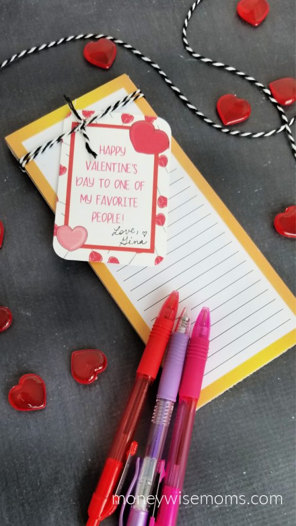 Yellow notepad with printable Valentine for friends