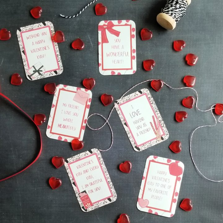 Friend valentine cards with red hearts and ribbon
