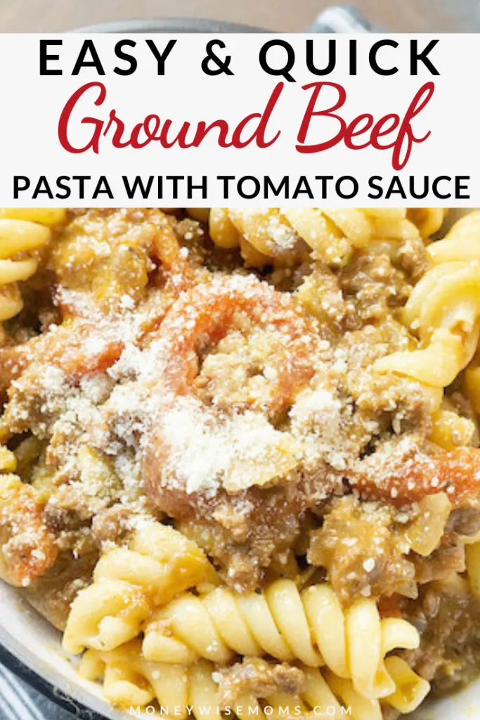 Quick and easy ground beef pasta recipe pin.