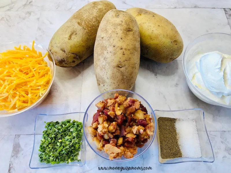Ingredients needed to make twice baked potatoes. 
