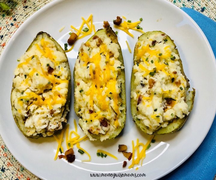 Featured image showing the finished recipe for twice baked potatoes recipe ready to eat.