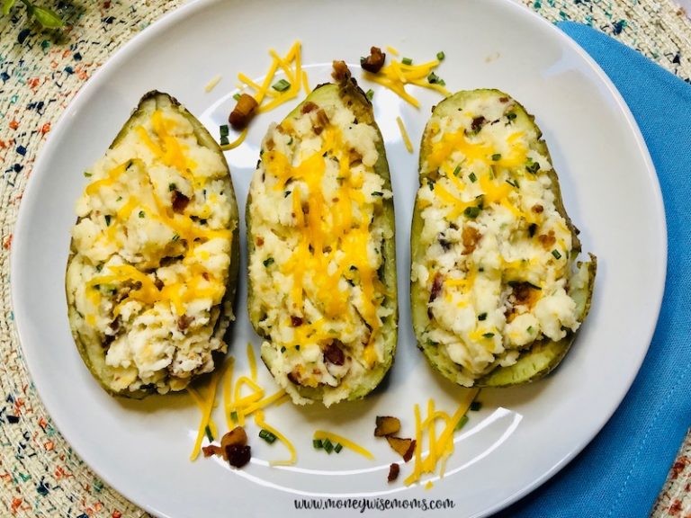Featured image showing the finished recipe for twice baked potatoes recipe ready to eat.
