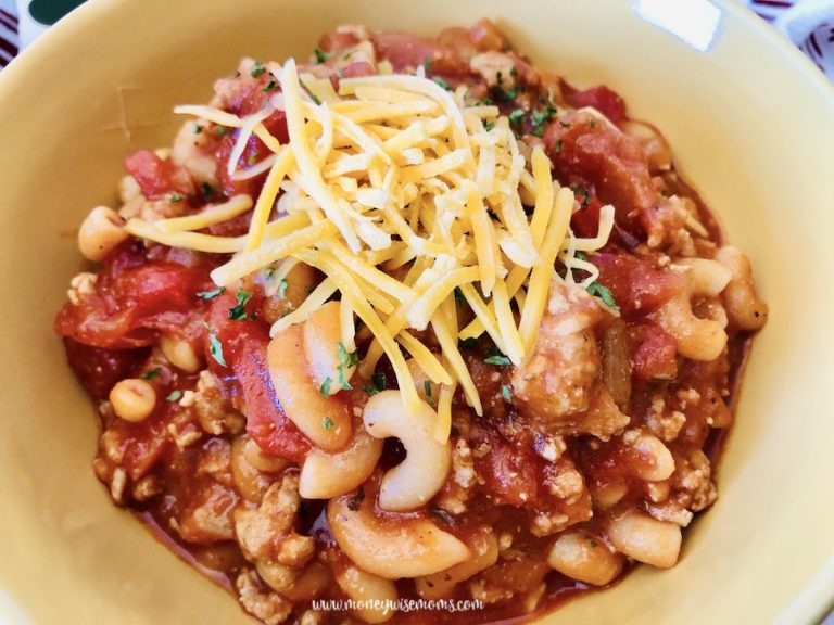 Close up of the finished ground turkey goulash ready to eat.