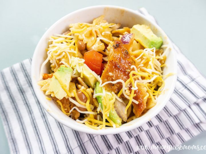 featured image showing the finished southwest pasta with chicken ready to eat.