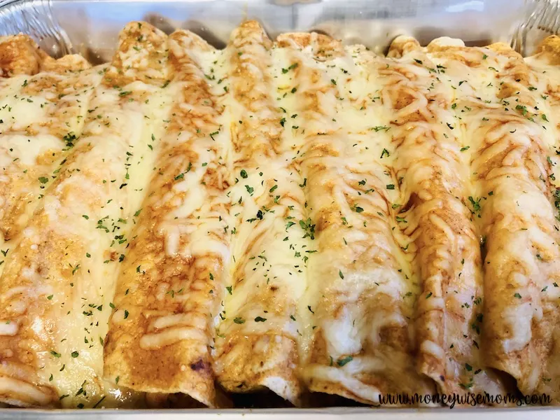 Garnished pan with melted cheese ready to serve. 