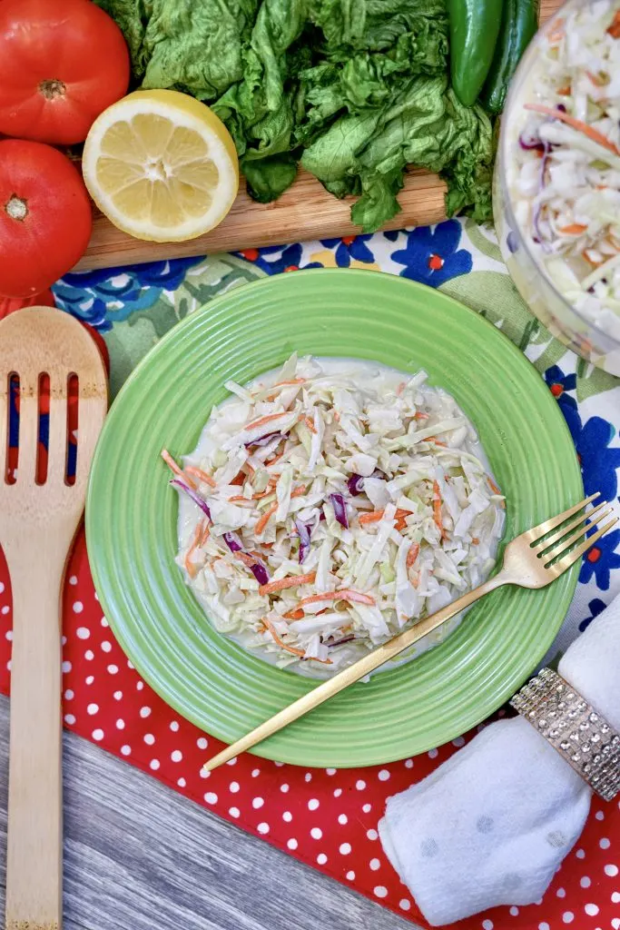 A full bowl of the finished easy cole slaw recipe. 