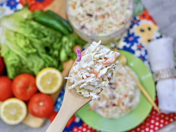 Featured image showing the finished easy cole slaw recipe