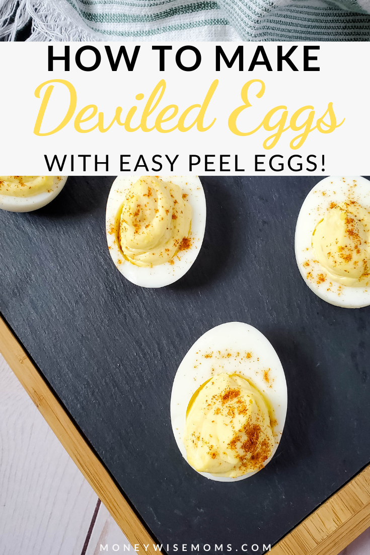 Pin showing the finished easy deviled eggs recipe ready to eat.