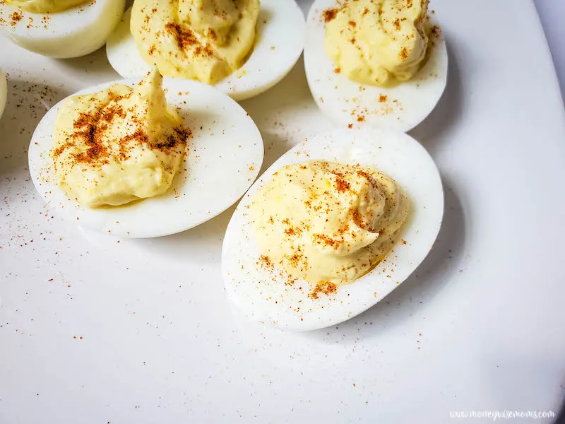 Paprika on the finished easy deviled eggs recipe. 