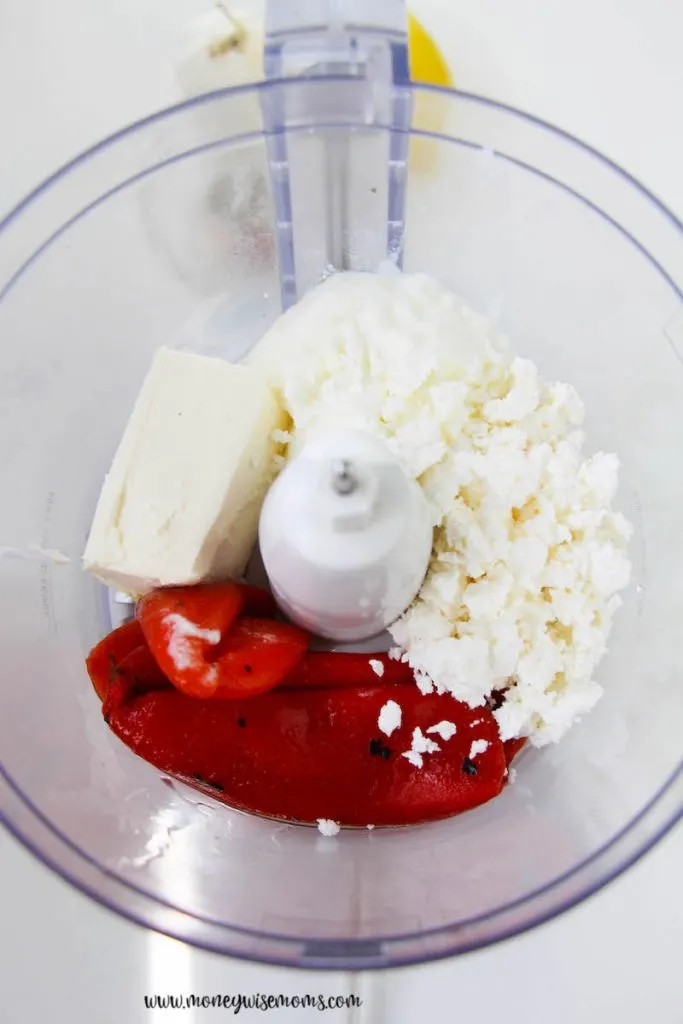 ingredients added to the food processor. 