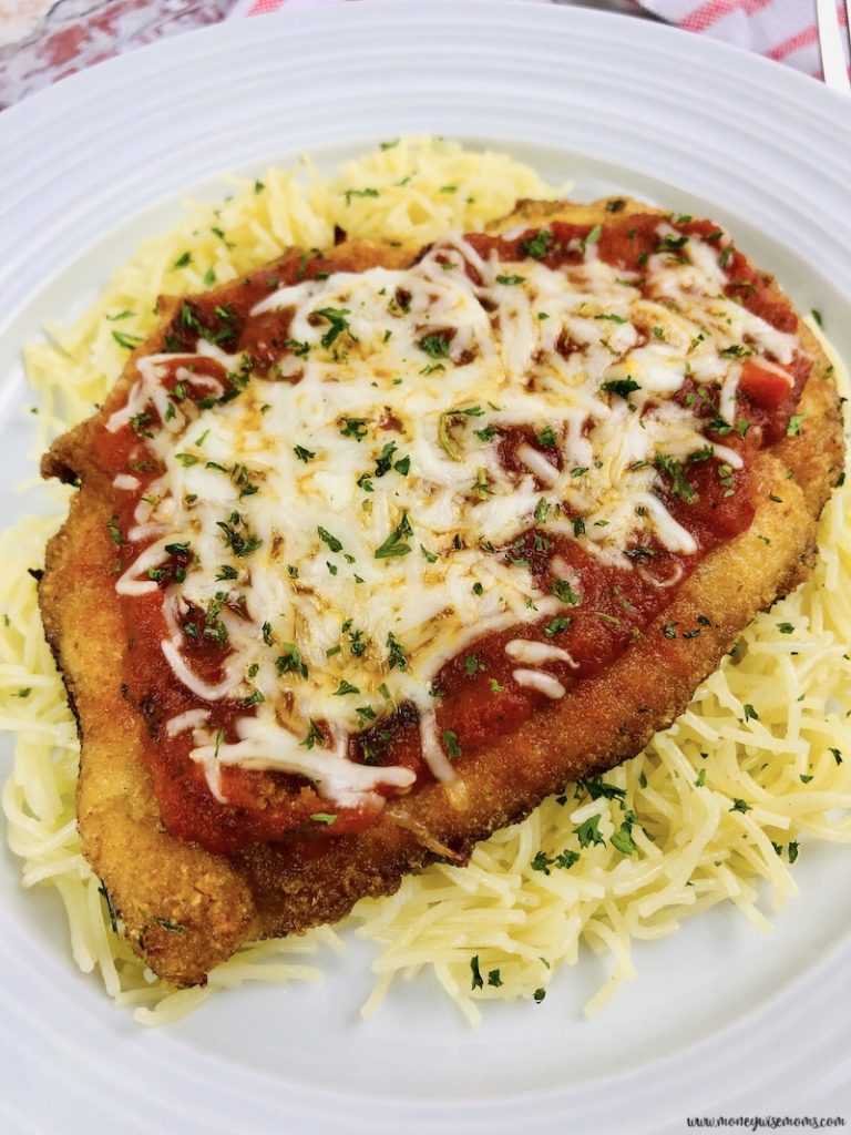 a look at the delicious chicken parmesan ready to eat over pasta. 