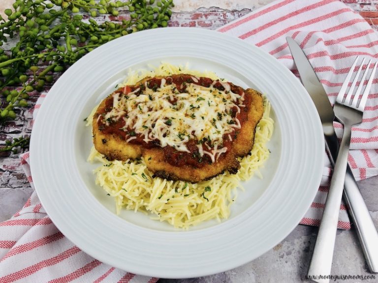 Featured image showing the finished chicken parmesan baked in the oven ready to eat.