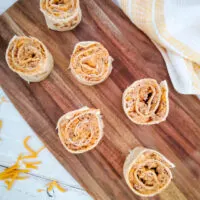 Top down view of the sliced taco pinwheels ready to be served.