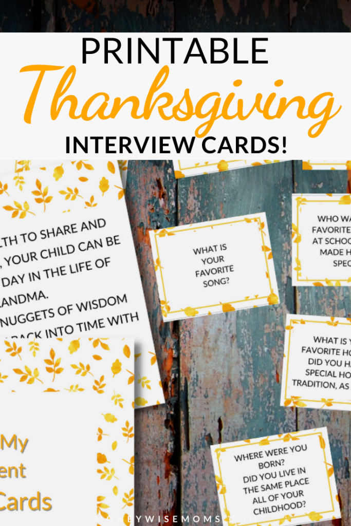 Pin showing the printable interview cards for the holidays.
