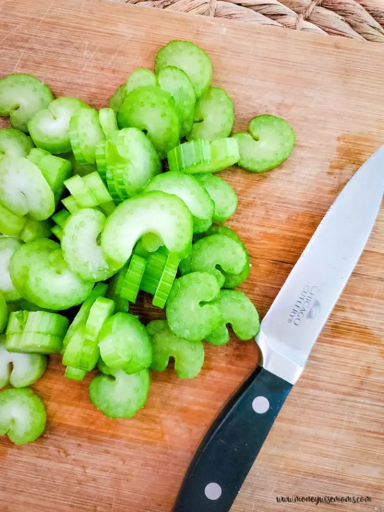 veggies being chopped. 